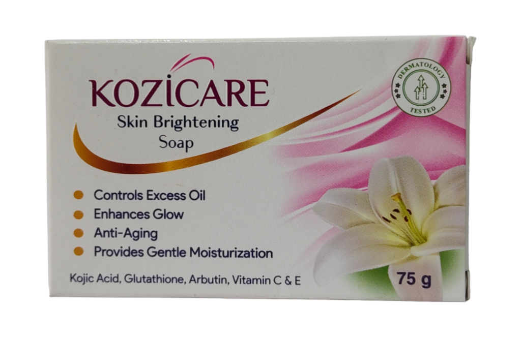Kozicare Skin Brightening Soap 75g – Kojic Acid, Glutathione, Arbutin, Vitamin C & E – Dermatology Tested