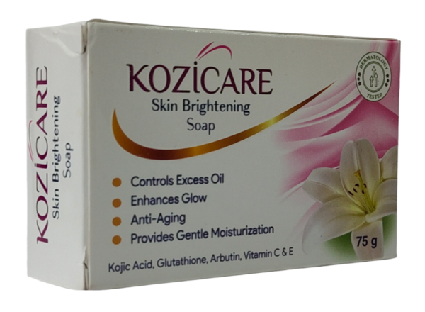 2026/06/112361.png Kozicare Skin Brightening Soap 75g – Kojic Acid, Glutathione, Arbutin, Vitamin C & E – Dermatology Tested