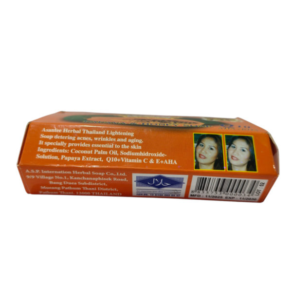 Asantee Papaya & Honey Soap 125g – Q10, AHA+BHA, Vitamin C & E – Thailand Herbal Lightening Soap